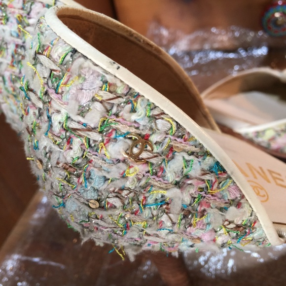 CHANEL TWEED SIZE 39 US 9 FABRIC PUMPS SHOES/HEELS ITALY MULTI-COLOR CLOSED SHOE - Picture 5 of 9
